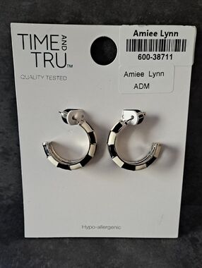 Time and Tru Black and White Enamel Half-Hoop Earrings